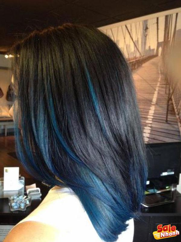 Màu tóc xanh đen highlight